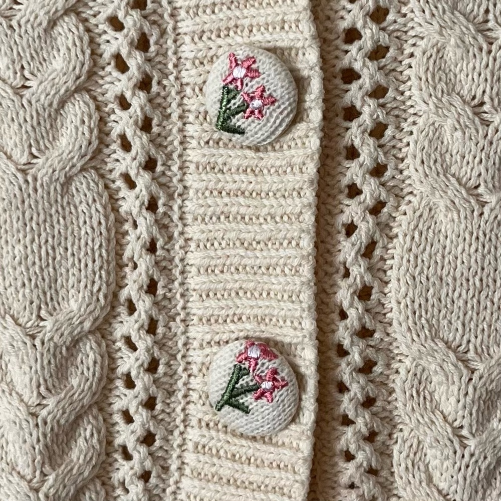 NWT Freshman 1996 Women's Ivory Cable Knit Cropped Cardigan Embroidery Size S - Picture 2 of 5